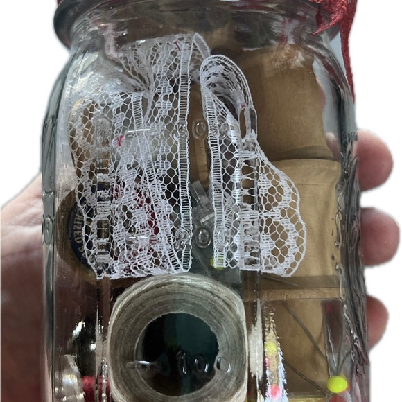 Mason Jar Sewing Kit with Red Pincushion - Picture 2 of 4